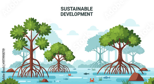 Mangrove forest illustration highlighting sustainable development concept