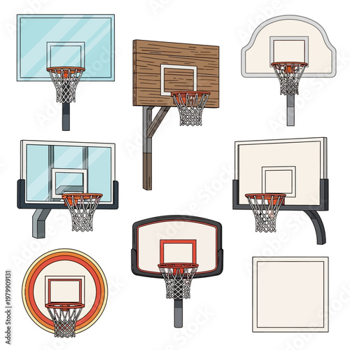 Collection of Diverse Basketball Hoops and Backboards - Sports Equipment Icons