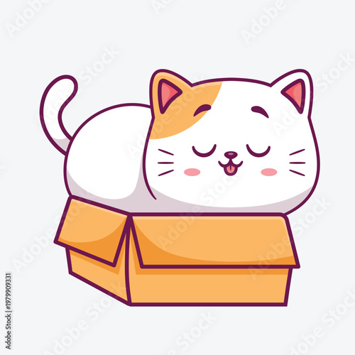 Cute cat sitting inside box cartoon pet illustration