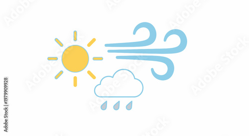 Weather forecast sunny rain wind icons.