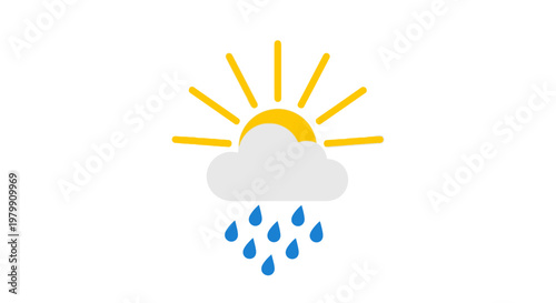 Weather icon with sun and rain.