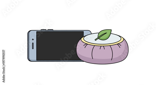 Smartphone and ashtray with green leaf.