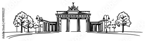 Brandenburg Gate in Berlin Germany famous landmark Hand drawn architectural sketch vector illustration