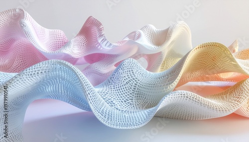 Soft pastel 3d fabric waves with delicate crochet textured surface