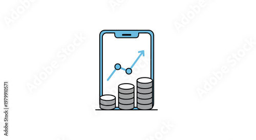 Smartphone displays financial growth coins.