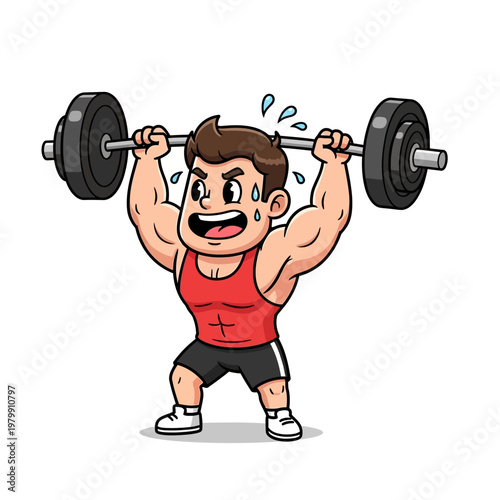 Cartoon Man Lifting Heavy Barbell, Fitness Motivation, Strength Training