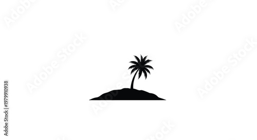 Minimalist Desert Island Silhouette with Lone Palm Tree Vector Illustration for Tropical Summer Graphic Design