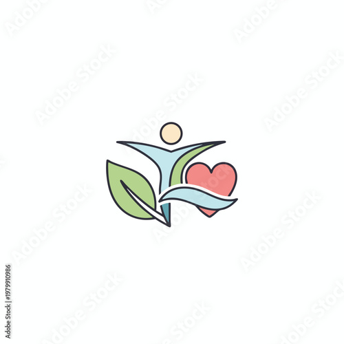 Healthy Lifestyle Concept with Nature Heart and Wellness Symbols