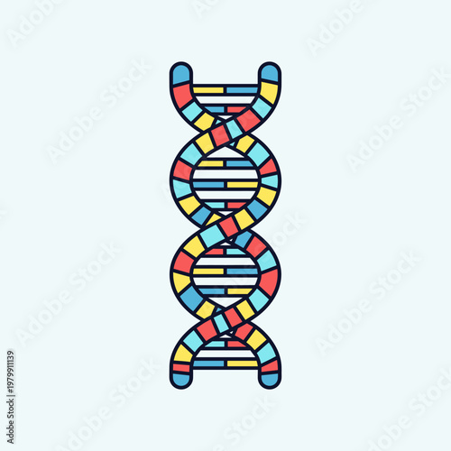 Colorful DNA double helix structure illustration representing genetics and biology.