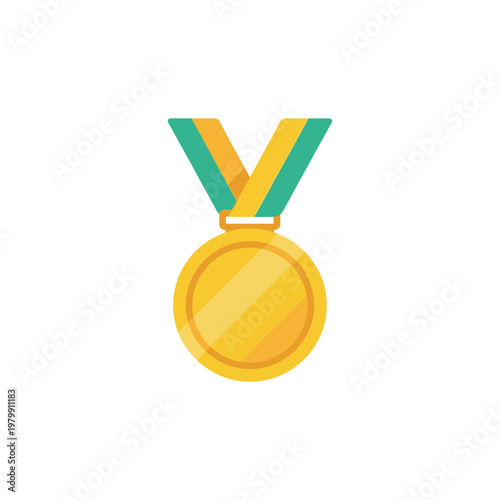 A shiny gold medal with a green and yellow striped ribbon, symbolizing achievement and victory.