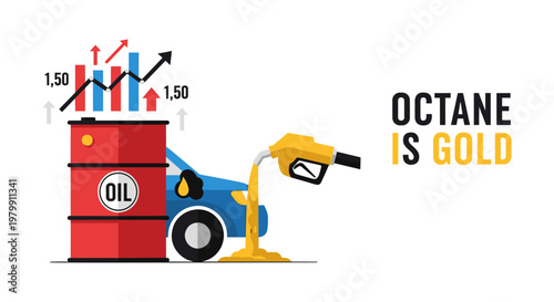 Oil barrel with growing graph and fuel pump in style for business finance
