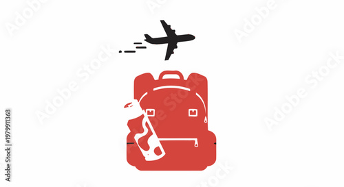 Red backpack with airplane travel.