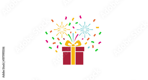 Red gift box with yellow ribbon.