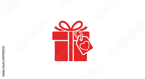 Red gift box with heart tag.