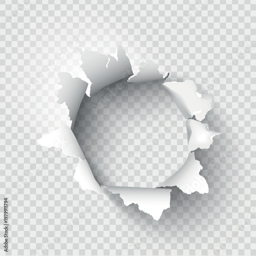ragged Hole torn in ripped paper on transparent background