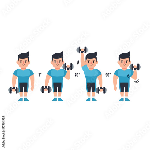 Man Exercising with Dumbbells: Biceps Curl and Shoulder Press Workout Steps