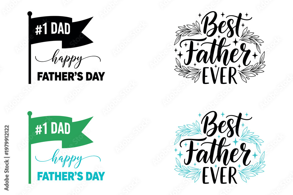 Fototapeta premium Father's day typography collection banners floral designs and watercolor illustrations