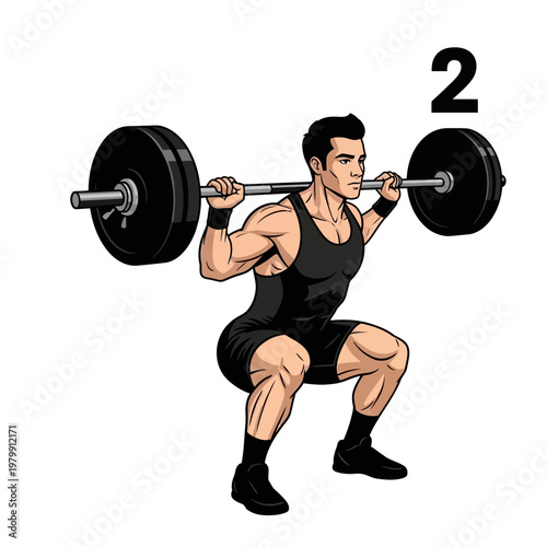 Man Performing Barbell Squat Exercise