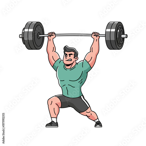 Muscular Man Lifting Heavy Barbell Overhead, Weightlifting Competition