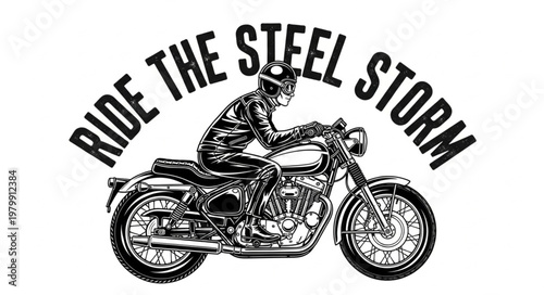 Vintage Motorcycle Rider in Leather Gear.