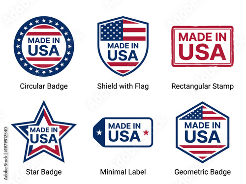 Free Download Made in USA emblem set: flat vector badges in red, white, and blue flag colors - GFXLoad