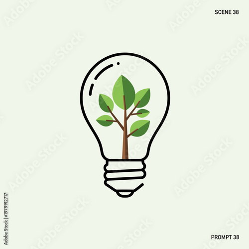 A light bulb outline containing a small green plant with leaves, symbolizing eco-friendly ideas and sustainable energy.