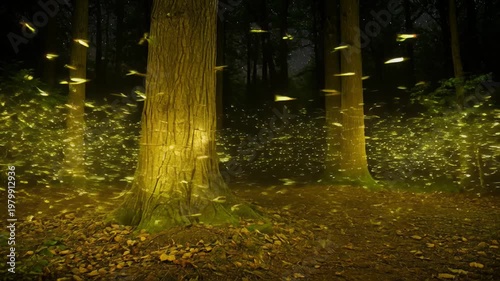 Glow of fireflies illuminating night