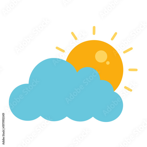 Sun, cloud, sunny day, weather icon, vector illustration, blue cloud, orange sun