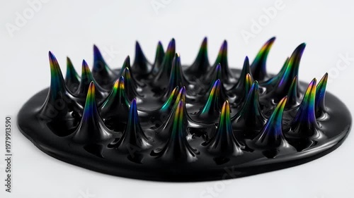 Fascinating patterns on colorful ferrofluid spikes