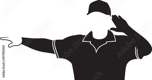 Black silhouette of a man saluting and pointing