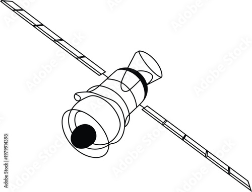 Single line drawing of an orbital satellite exploring the vast outer space for communication and research