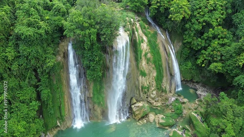Aerial view of tropical waterfall