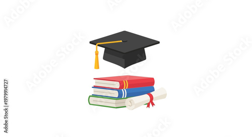 Graduation cap and stack books education.