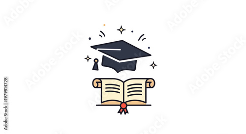 Graduation Cap and Open Book.
