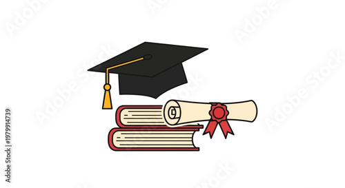 Graduation Cap and Rolled Diploma Certificate.