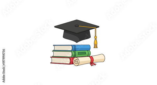 Graduation Cap and Stacked Books Icon.