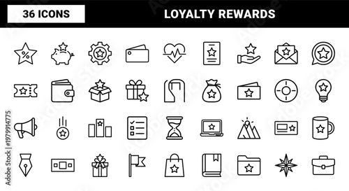 Premium rewards and loyalty program line icon set for business membership and exclusive benefits