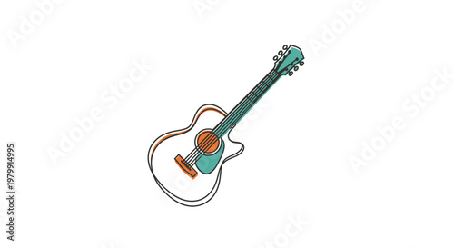 Colorful acoustic guitar with orange pick.