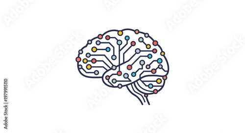 Colorful Brain with Circuits and Wires.