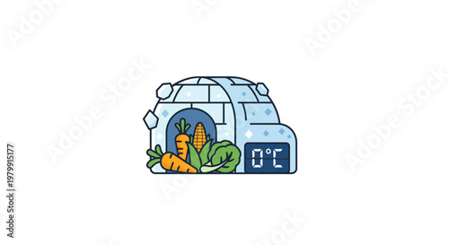 Colorful cartoon refrigerator with food.