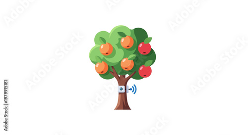 Colorful cartoon tree with fruits.