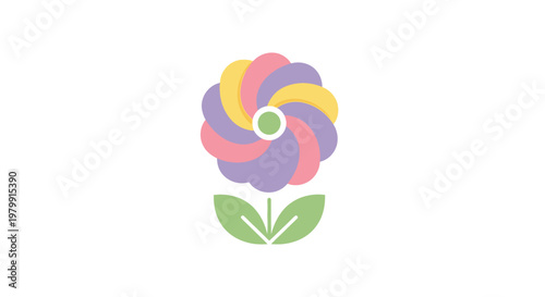 Colorful flower with green leaves.