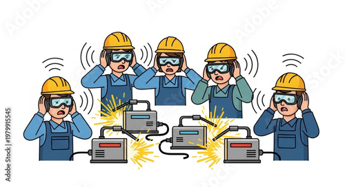 Workers with loud industrial equipment.