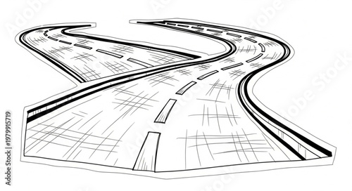 Winding Road Illustration with Lane Markings.