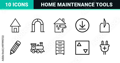 Minimalist real estate and home maintenance line icons set