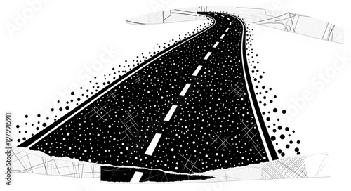Winding Road Illustration with Snow.