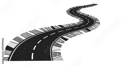 Winding Road Illustration with Textured Edges.