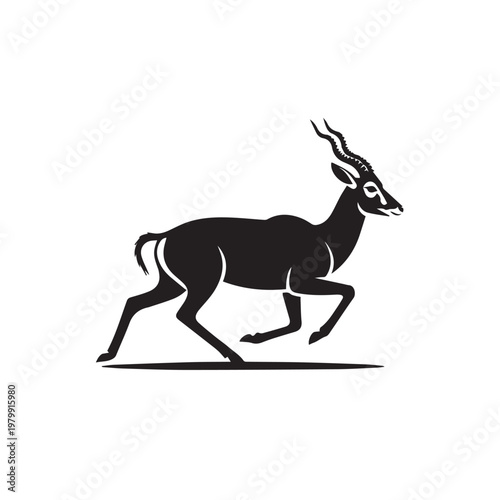 Minimalist Running Antelope Silhouette Vector Illustration on White Background