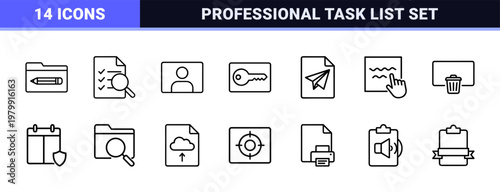 Business document and office workflow outline icon set.