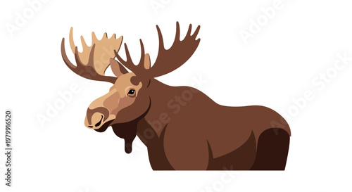 Majestic Moose Illustration - Wildlife Animal Portrait, Isolated